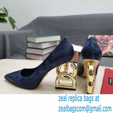 Dolce  &  Gabbana Heel 10.5cm Leather Pumps Snake Print Blue with DG Pop Heel 2021